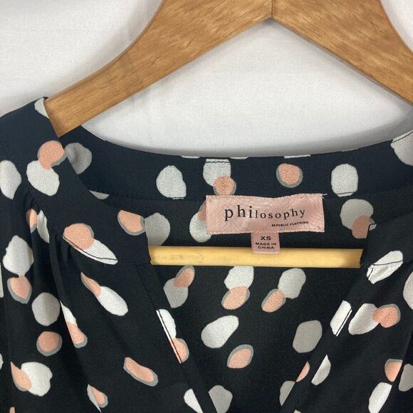 philosophy split neck rolled sleeve polka dot top XS - Picture 3 of 6